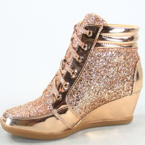 Forever Link Shoes - Glitter Sneaker Women's High Top Lace Booties Shoes